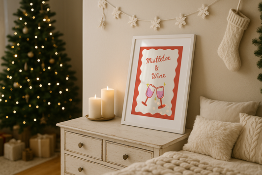 Mistletoe & Wine Christmas Print