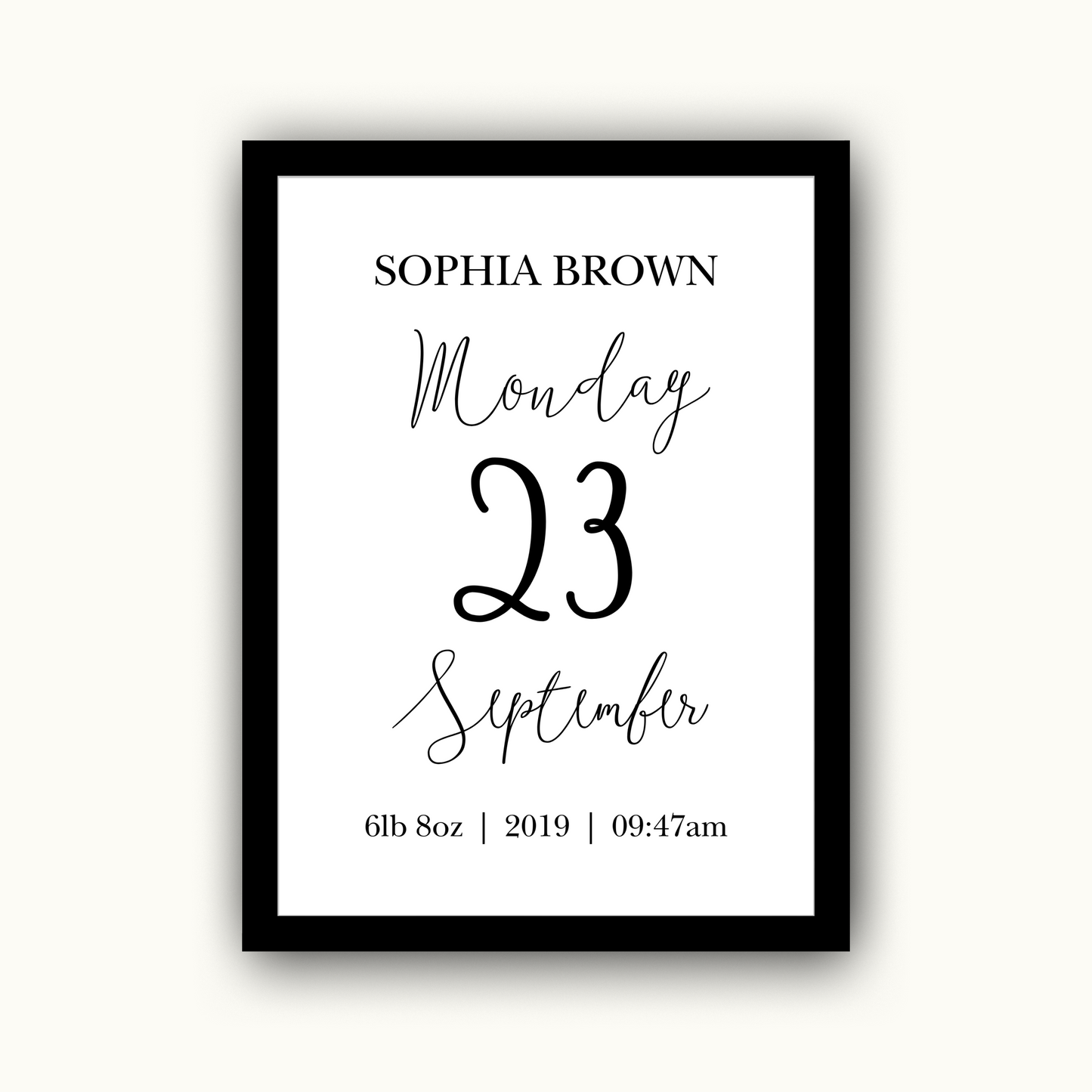 Elegant Script - New Baby Personalised Name print