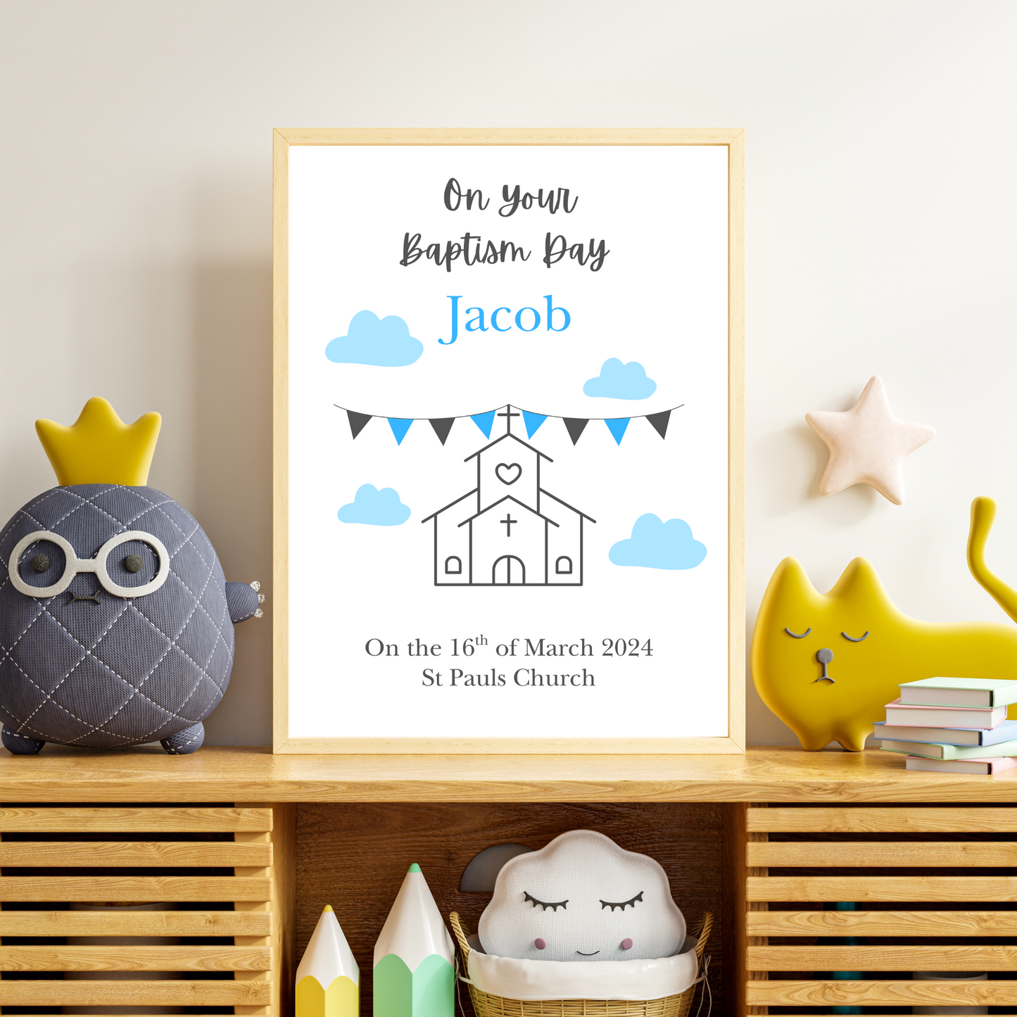 Modern - Christening or Baptism Personalised Name Print