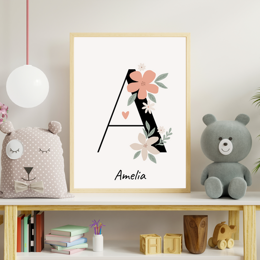 Floral Initial - Girls Personalised Name Print