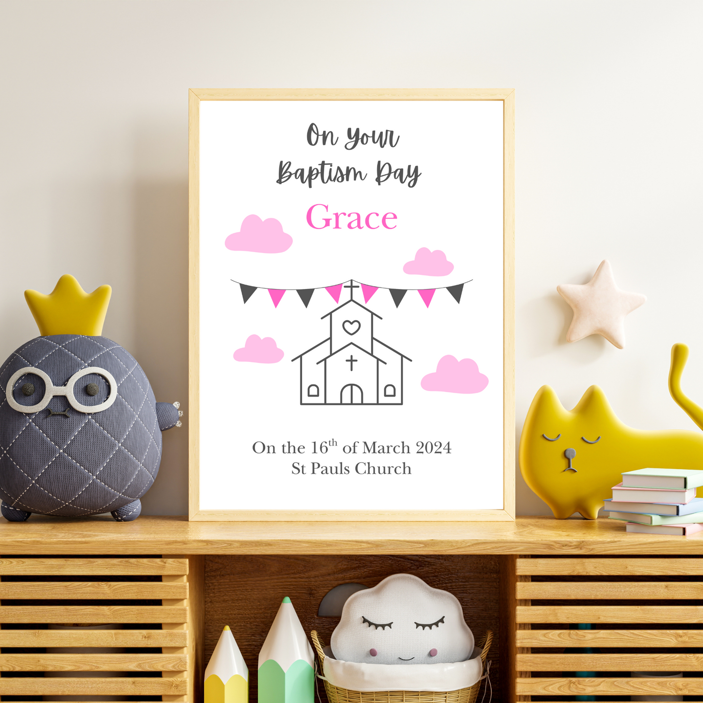 Modern - Christening or Baptism Personalised Name Print