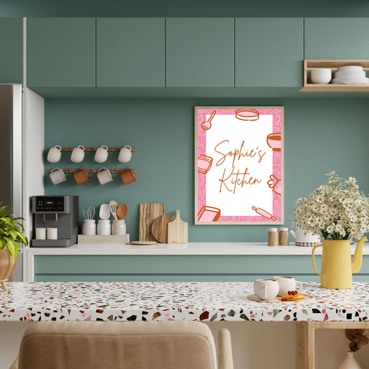 Pink Personalised Kitchen Name Print