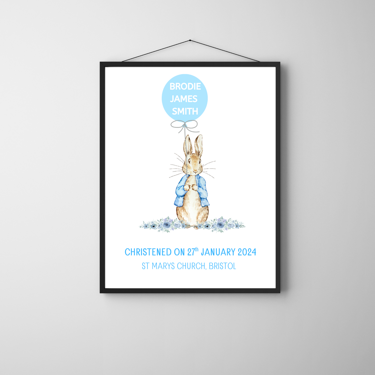 Peter Rabbit Bunny - Christening or Baptism Personalised Name Print