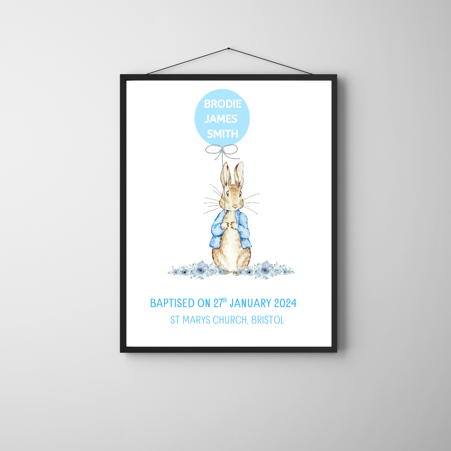 Peter Rabbit Bunny - Christening or Baptism Personalised Name Print