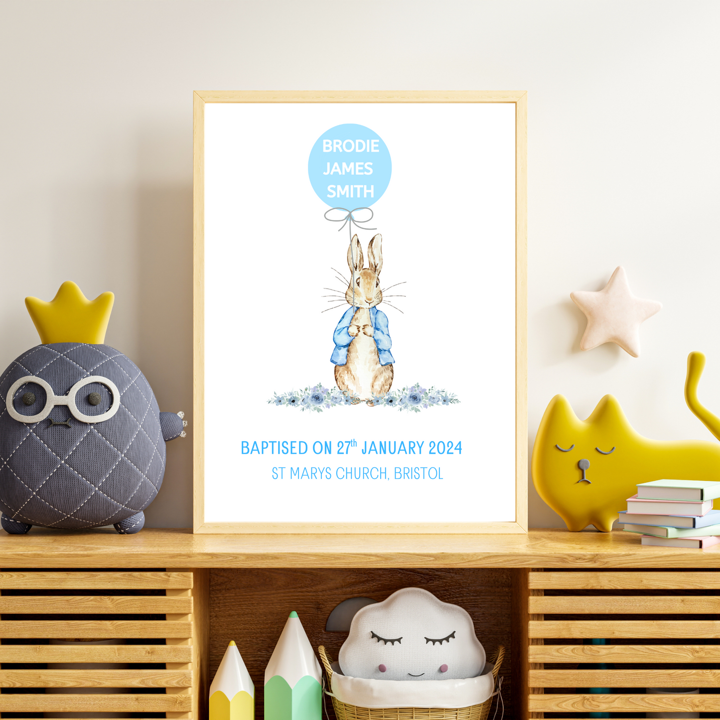 Peter Rabbit Bunny - Christening or Baptism Personalised Name Print