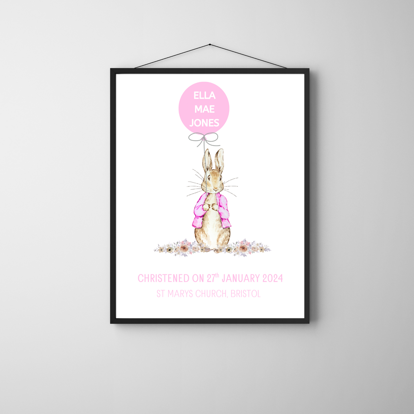 Peter Rabbit Bunny - Christening or Baptism Personalised Name Print