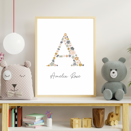 Floral Initial - Girls Personalised Name Print