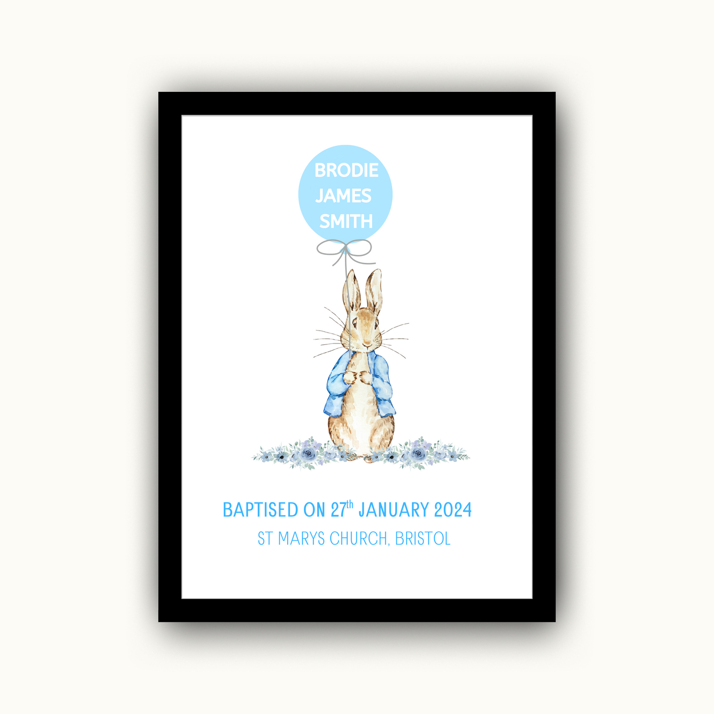 Peter Rabbit Bunny - Christening or Baptism Personalised Name Print