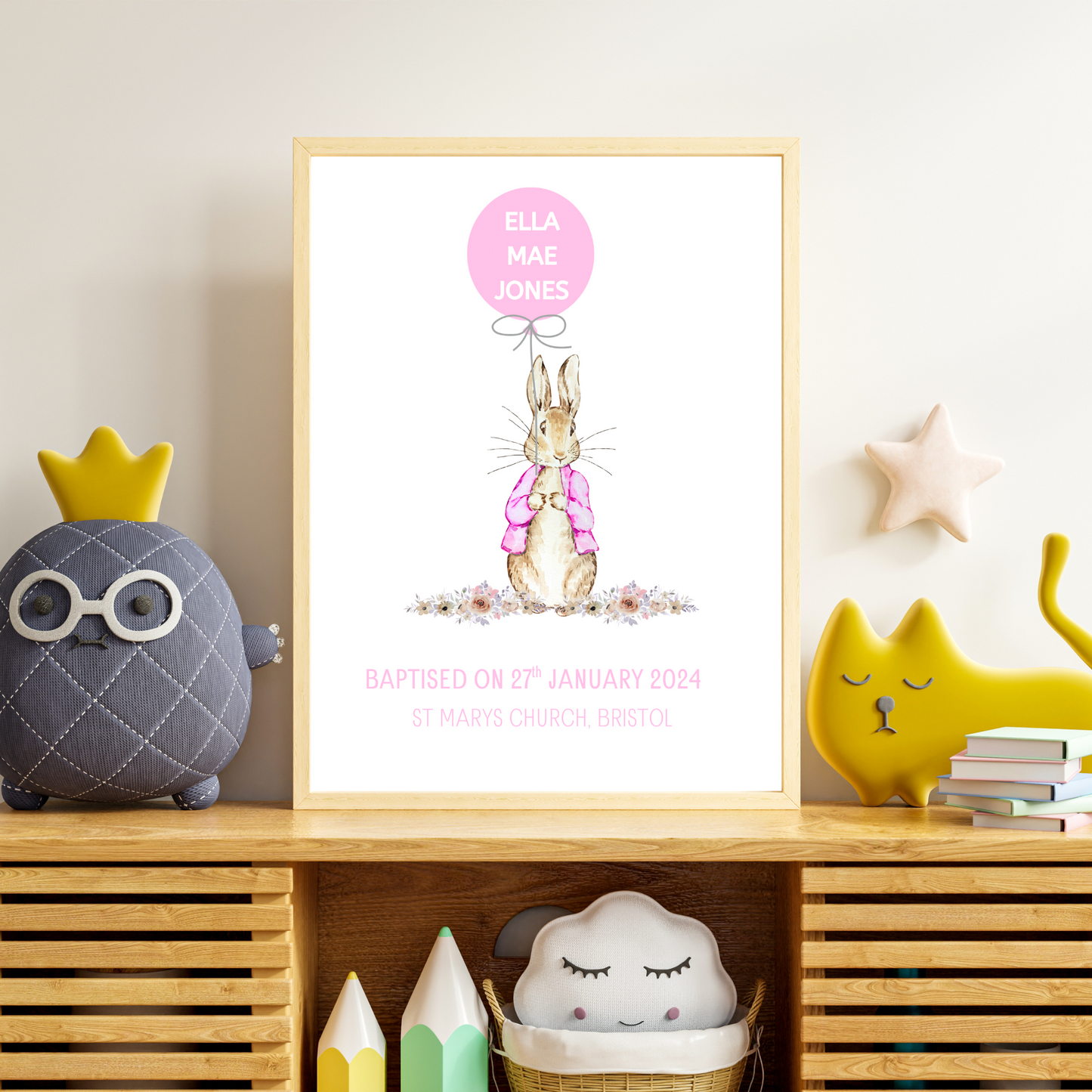 Peter Rabbit Bunny - Christening or Baptism Personalised Name Print