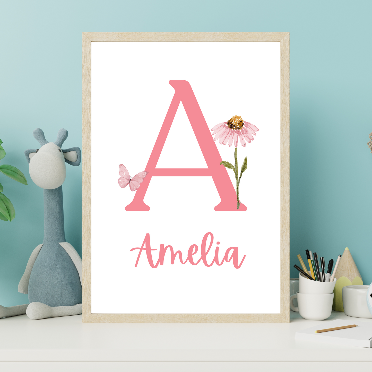 Flower & Butterfly Initial - Girls Personalised Name Print