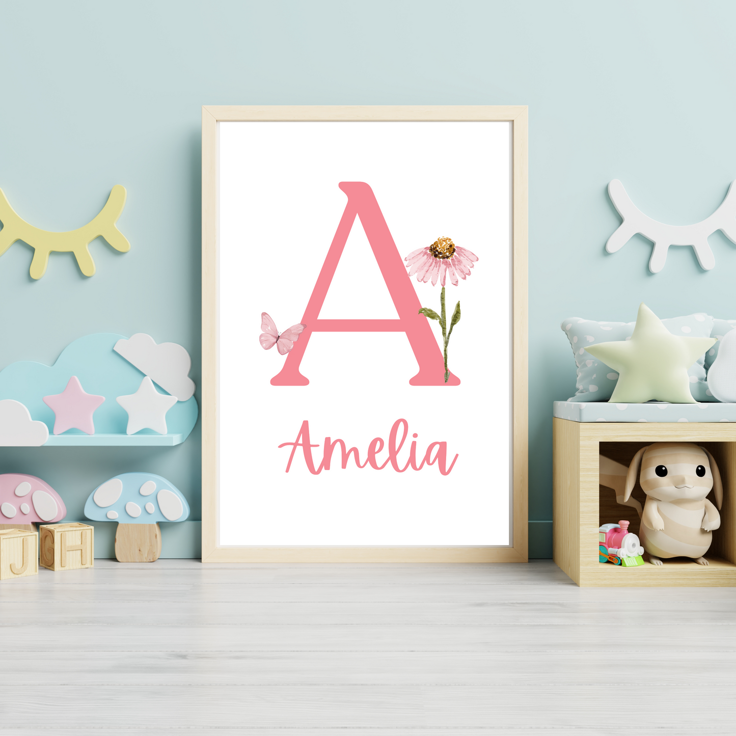 Flower & Butterfly Initial - Girls Personalised Name Print