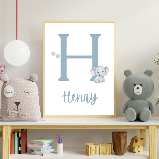 Elephant Initial - Boys Personalised Name Print