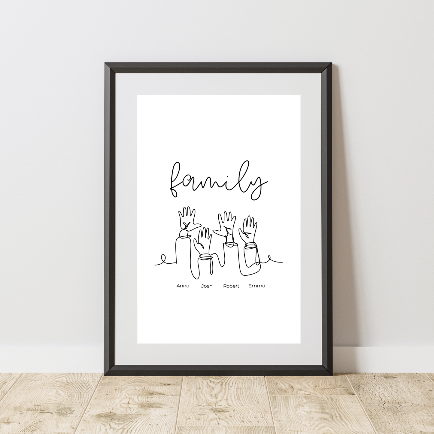 Family Hands Line Art - Home & Family Personalised Name Print