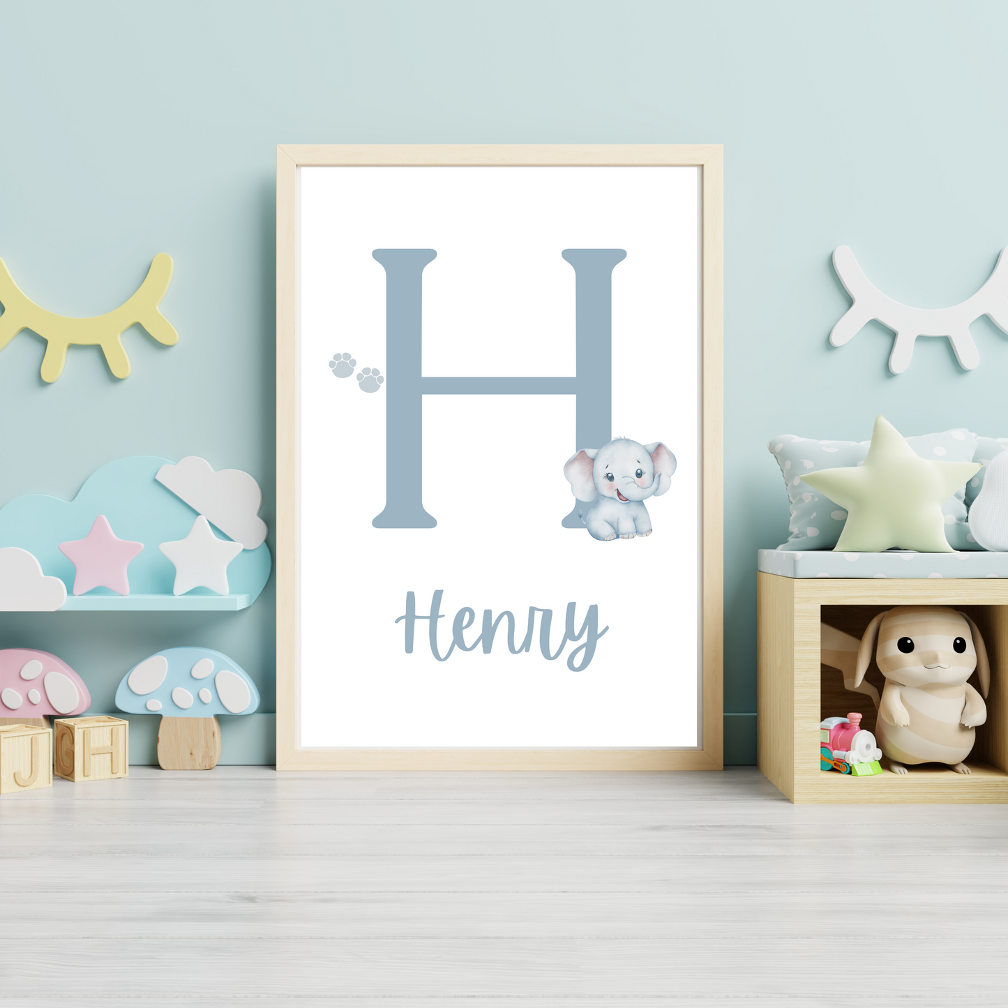 Elephant Initial - Boys Personalised Name Print
