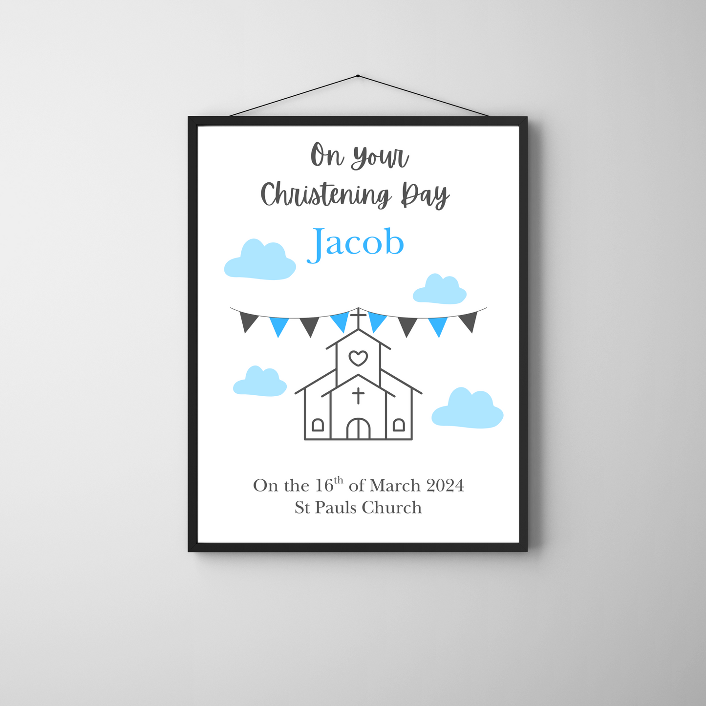 Modern - Christening or Baptism Personalised Name Print