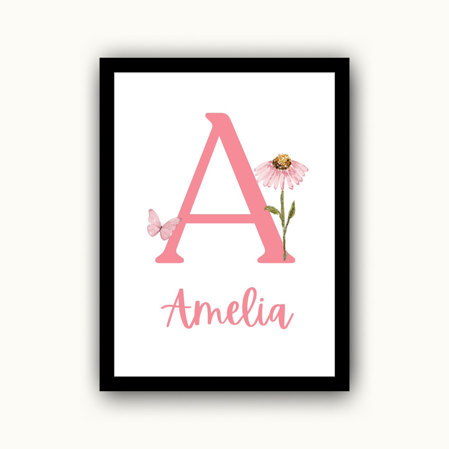 Flower & Butterfly Initial - Girls Personalised Name Print