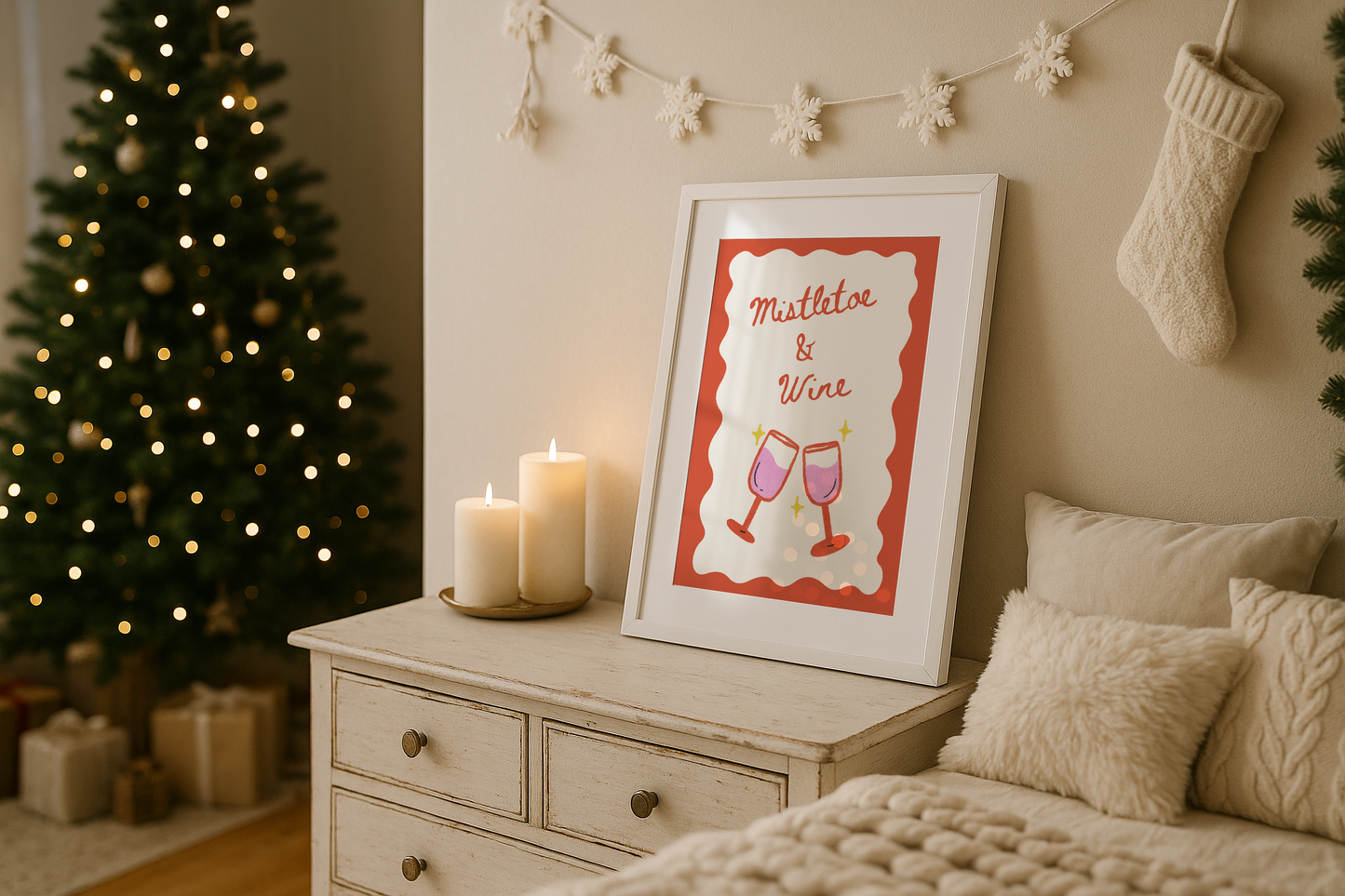 Mistletoe & Wine Christmas Print
