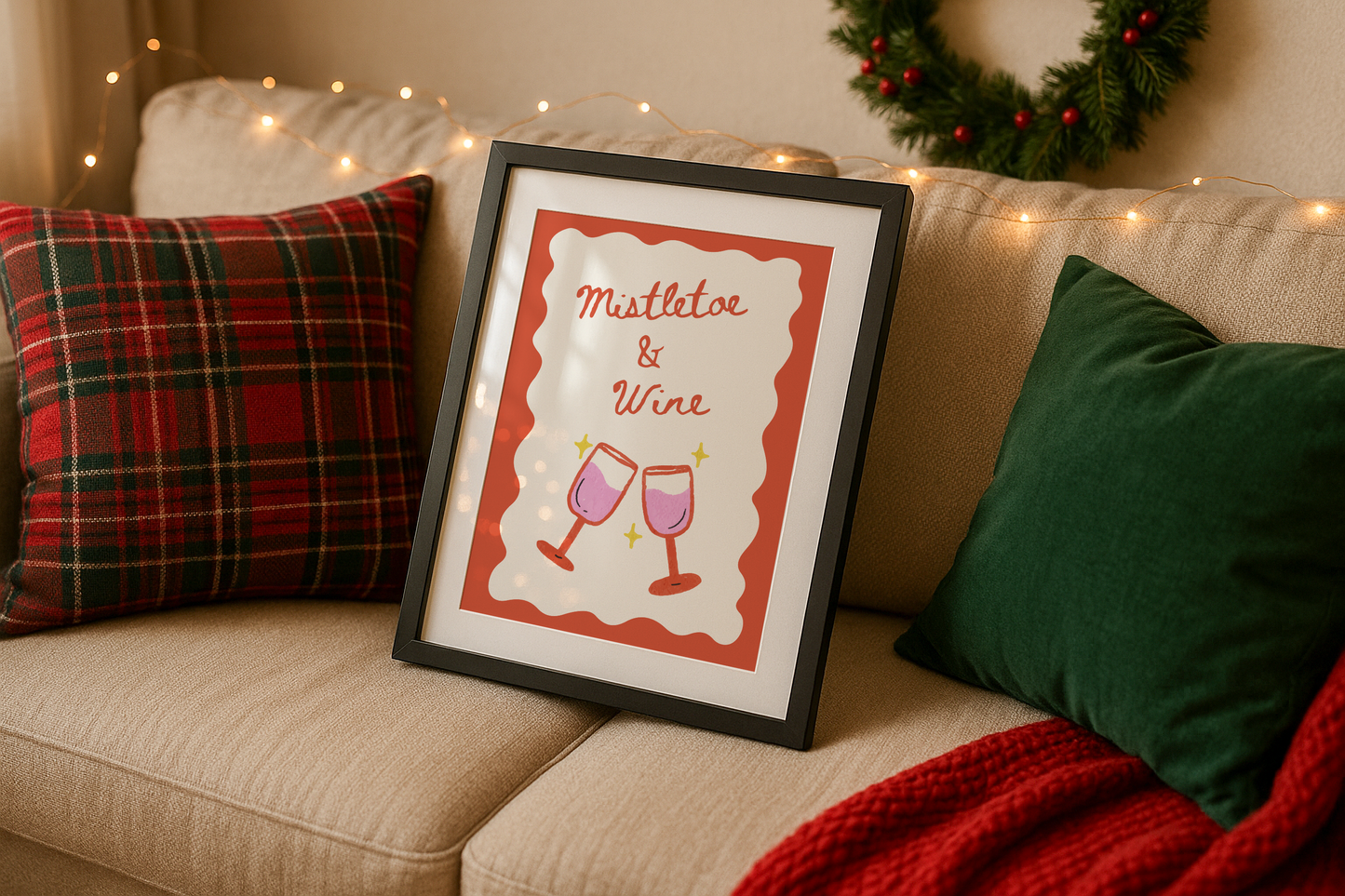 Mistletoe & Wine Christmas Print