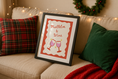 Mistletoe & Wine Christmas Print