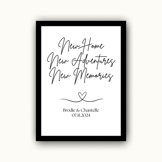 New Home, New Adventures, New Memories - Home & Family Personalised Name Print
