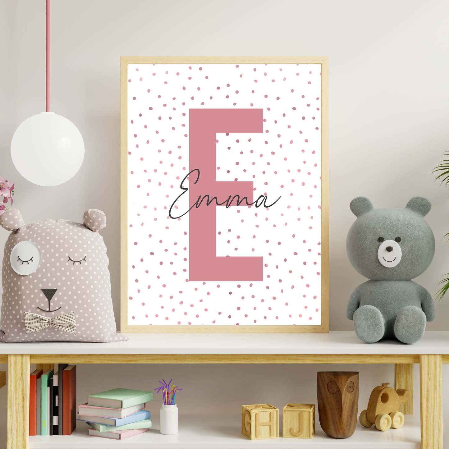 Pink Polka Dot Initial - Girls Personalised Name Print