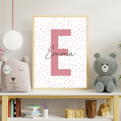 Pink Polka Dot Initial - Girls Personalised Name Print