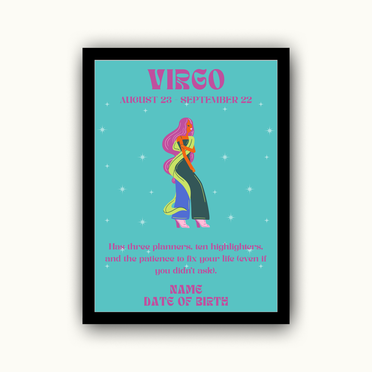 Fun Zodiac Star Sign - Personalised Name Print