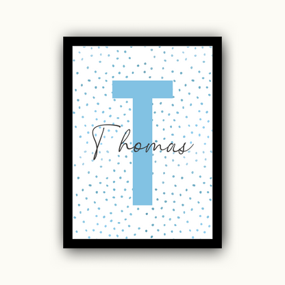 Blue Polka Dot Initial - Boys Personalised Name Print