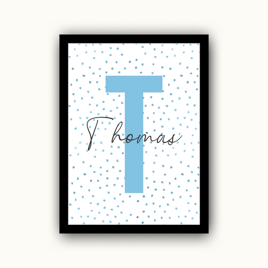 Blue Polka Dot Initial - Boys Personalised Name Print