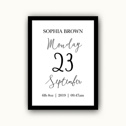 Elegant Script - New Baby Personalised Name print