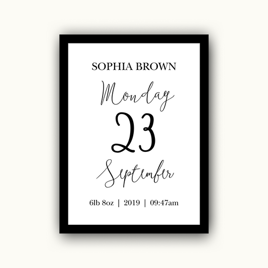 Elegant Script - New Baby Personalised Name print