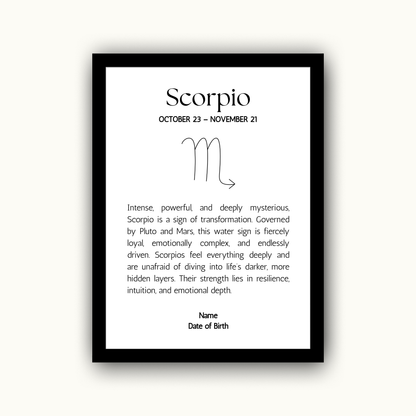 Classic Zodiac Star Sign - Personalised Name Print