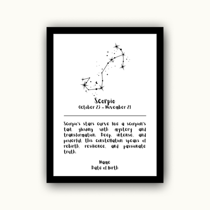 Constellation Zodiac Star Sign - Personalised Name Print