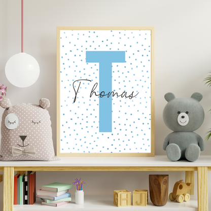 Blue Polka Dot Initial - Boys Personalised Name Print