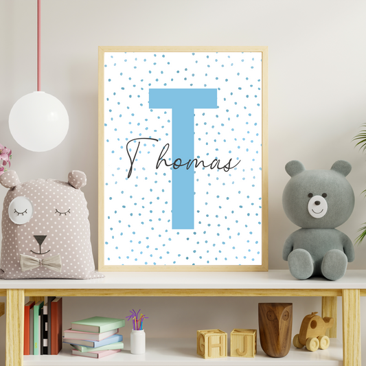 Blue Polka Dot Initial - Boys Personalised Name Print