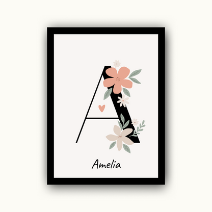 Floral Initial - Girls Personalised Name Print