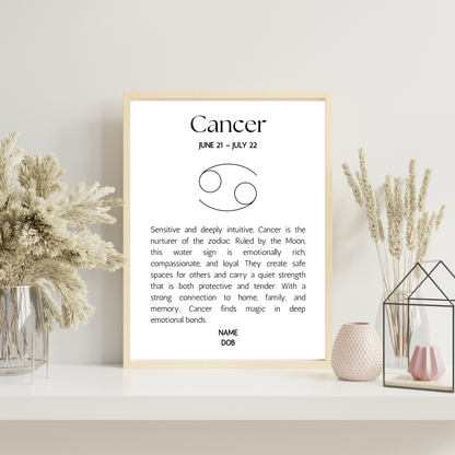 Classic Zodiac Star Sign - Personalised Name Print