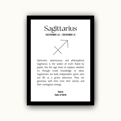 Classic Zodiac Star Sign - Personalised Name Print