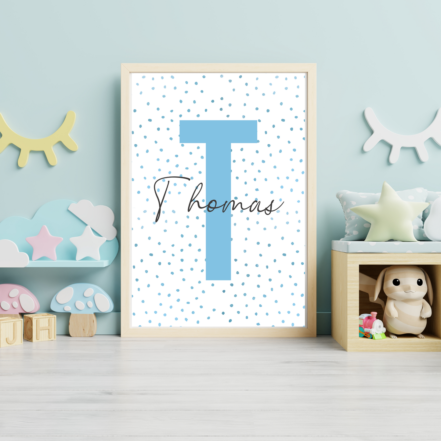 Blue Polka Dot Initial - Boys Personalised Name Print