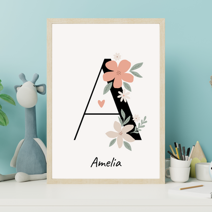 Floral Initial - Girls Personalised Name Print