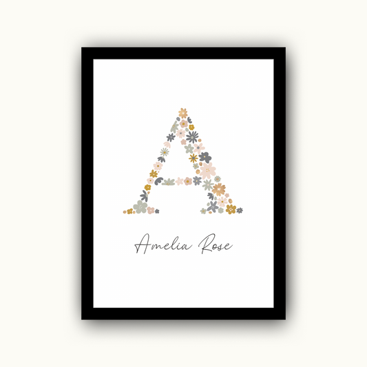 Floral Initial - Girls Personalised Name Print