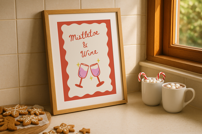Mistletoe & Wine Christmas Print