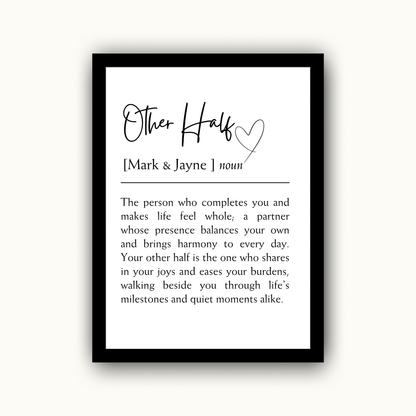 Other Half – Wedding & Anniversary Personalised Name Print