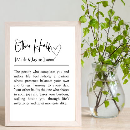 Other Half – Wedding & Anniversary Personalised Name Print