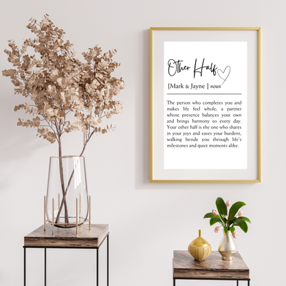 Other Half – Wedding & Anniversary Personalised Name Print