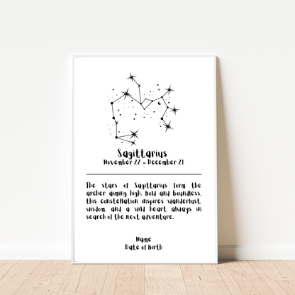 Constellation Zodiac Star Sign - Personalised Name Print