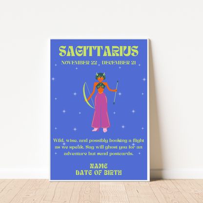 Fun Zodiac Star Sign - Personalised Name Print