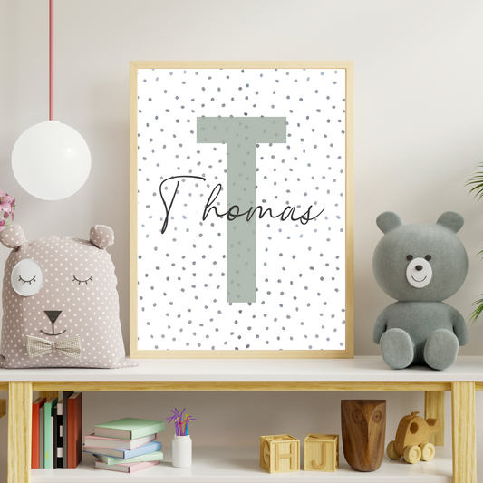 Polka Dot Initial - Boys Personalised Name Print
