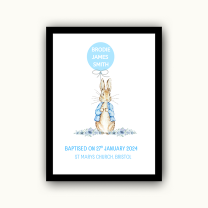 Peter Rabbit Bunny - Christening or Baptism Personalised Name Print