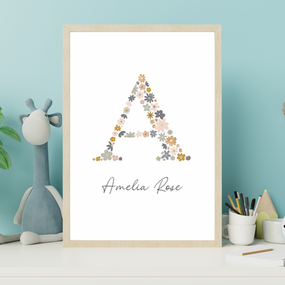 Floral Initial - Girls Personalised Name Print